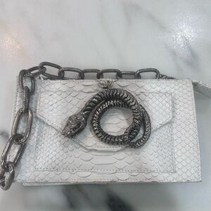 Elegant White Snake-Embossed Clutch with Chain